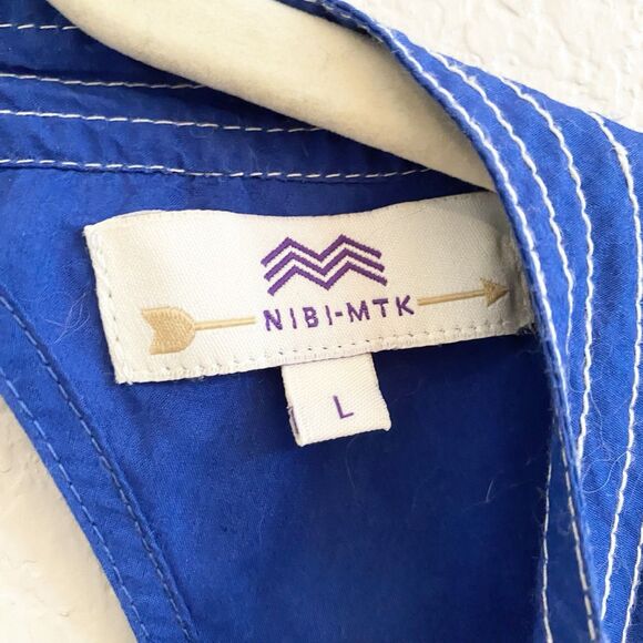 Nibi-Mtk Royal Blue Ruffle Trim Mini Dress Size L Tiered Coquette Tie Back - Picture 6 of 12